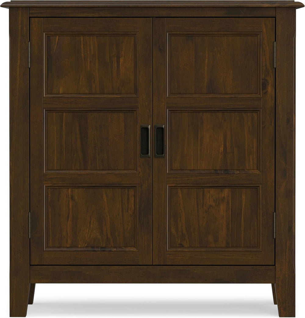 SIMPLIHOME Burlington 30" Wide Solid Wood Cabinet in Mahogany Brown