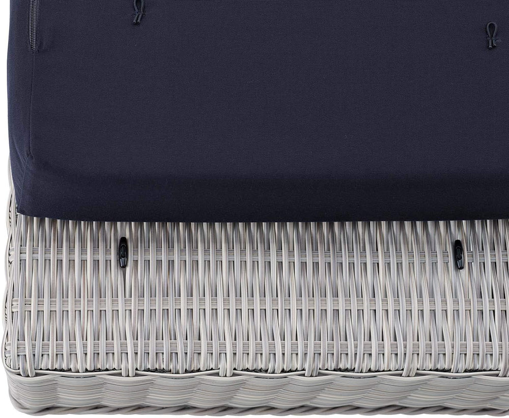 Conway Sunbrella® Outdoor Patio Wicker Rattan Ottoman in Light Gray Navy