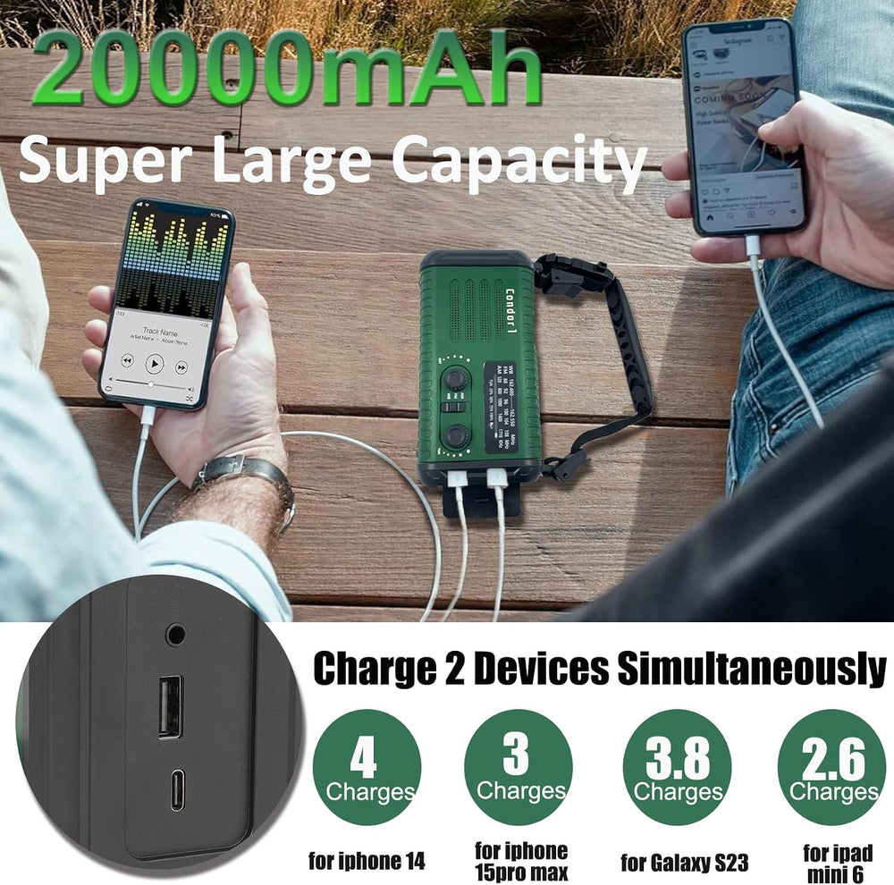 20000mAh/74000mWh Emergency Hand Crank Radio, NOAA Weather Radio with Am Fm N...