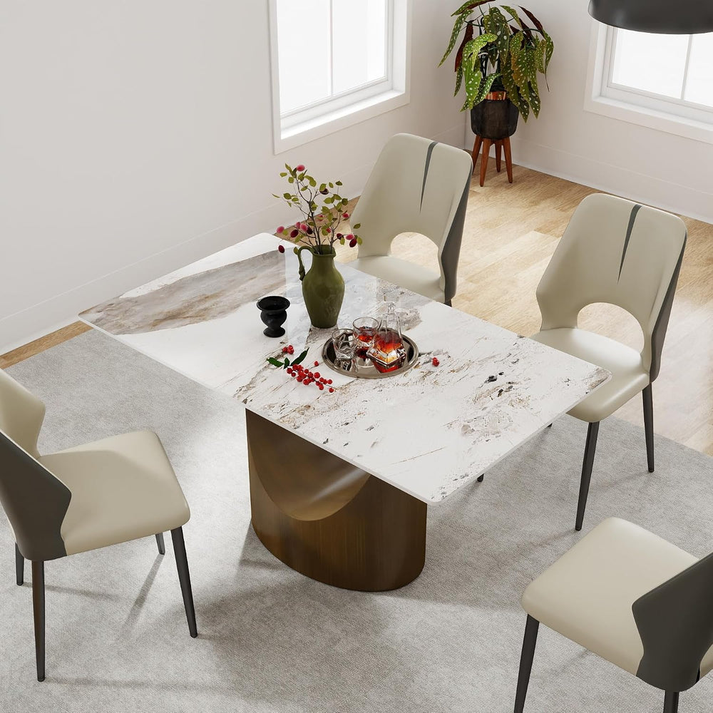 55" Modern Dining Table for 4-6, White Rectangle Dining Table, Sintered ...