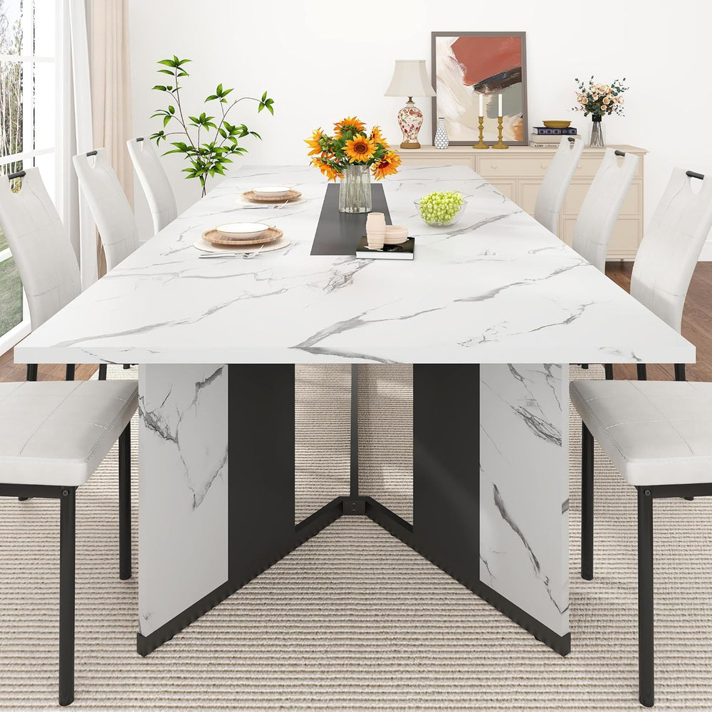 chartustriable Dining Table for 8-10 People,94" Large Modern Kitchen Tab...