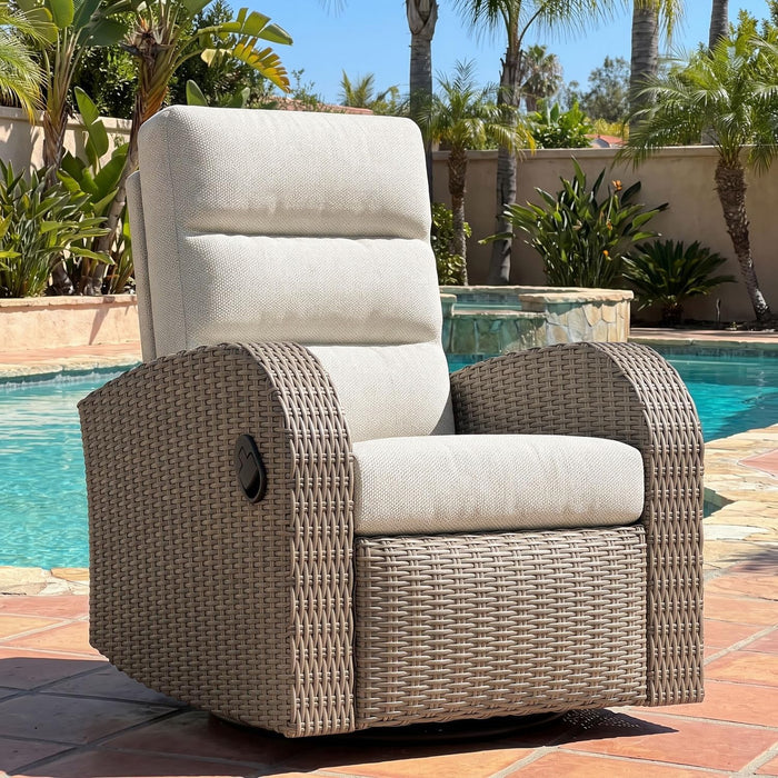 LayinSun Oversized Wicker Outdoor Swivel Glider Recliner with Adjustable Backrest & Footrest, Patio Reclining Lounge Chair