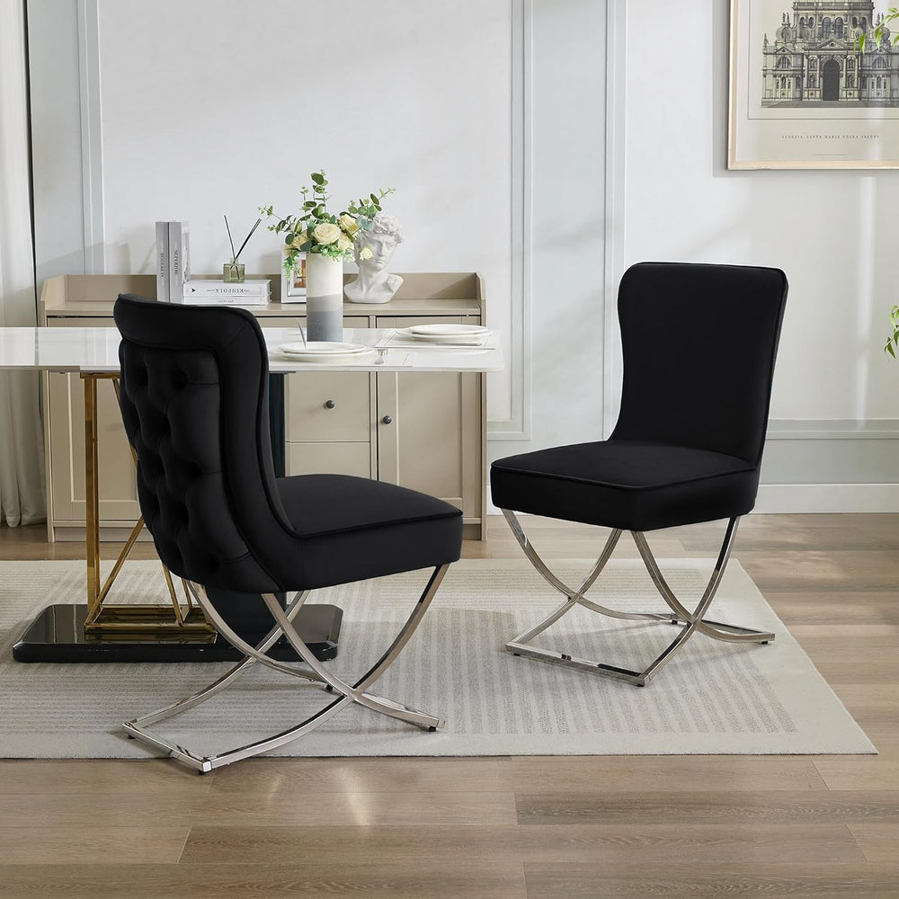 WUTUTUEE Luxury Velvet Dining Chairs, Tufted Upholstered Armless Accent Chair...