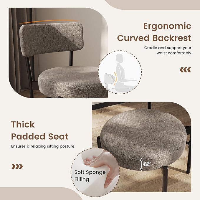 Giantex Boucle Dining Chairs Set of 2, Sherpa Upholstered Kitchen Chairs w/Cu...