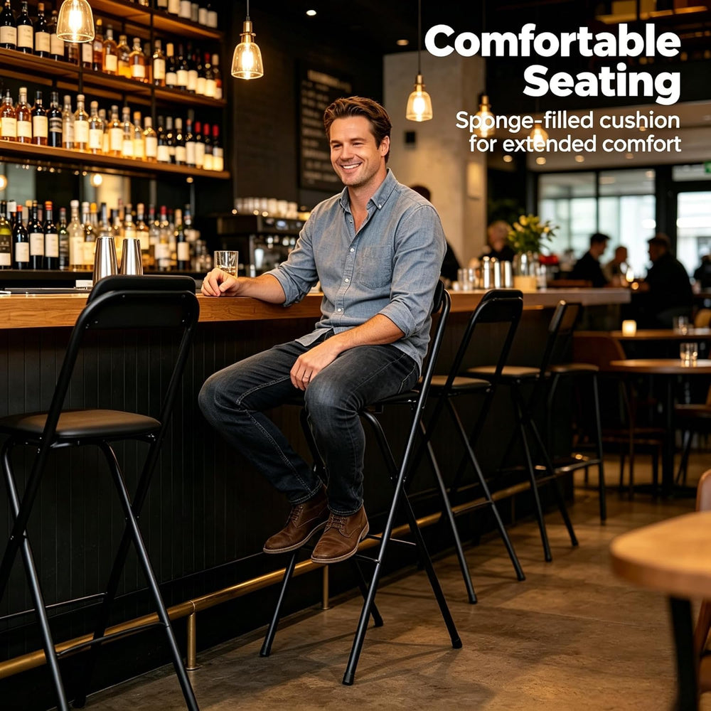 SHZICMY Folding Bar Stool with Backrest, Tall Foldable Stool Chair, Portable ...