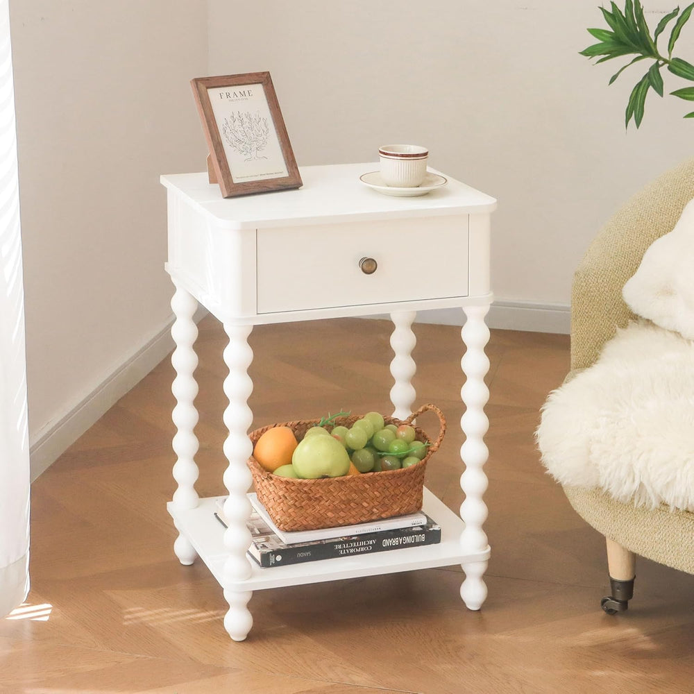 AWASEN White Nightstand, Small Side Table with Drawer for Living Room, Farmho...