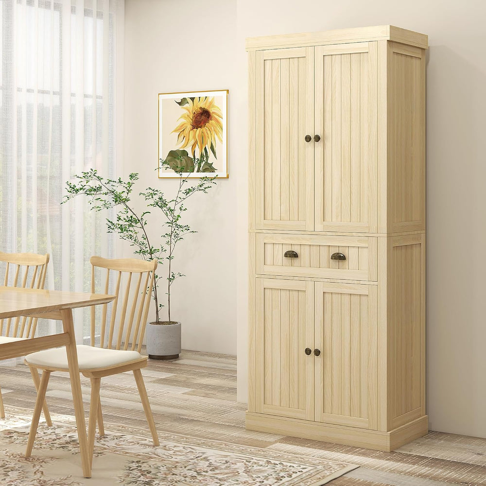 72" Farmhouse Kitchen Pantry Cabinet, Freestanding Tall Storage Cabinet ...