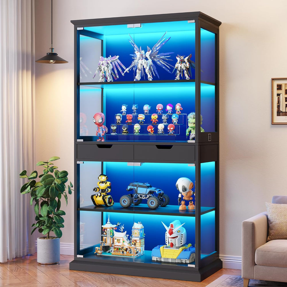 Jocoevol Display Cabinet with Glass Doors, 4-Tier Curio Cabinet with with 2 D...