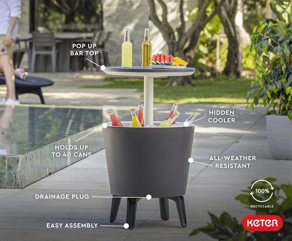 Keter Modern Cool Bar Outdoor Patio Furniture and Hot Tub Side Table with 7.5...