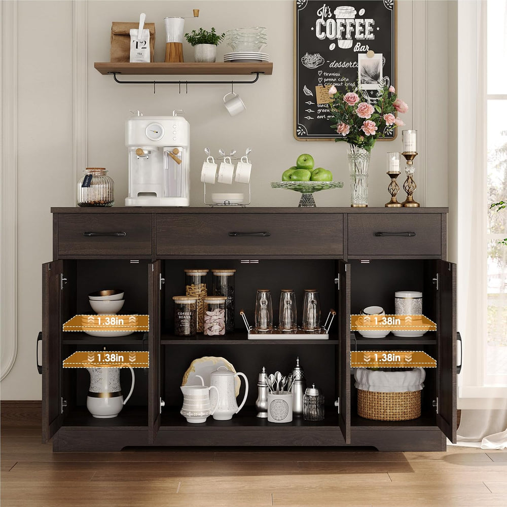 HOSTACK Kitchen Buffet Sideboard Storage Cabinet, Coffee Bar Cabinet, Brown