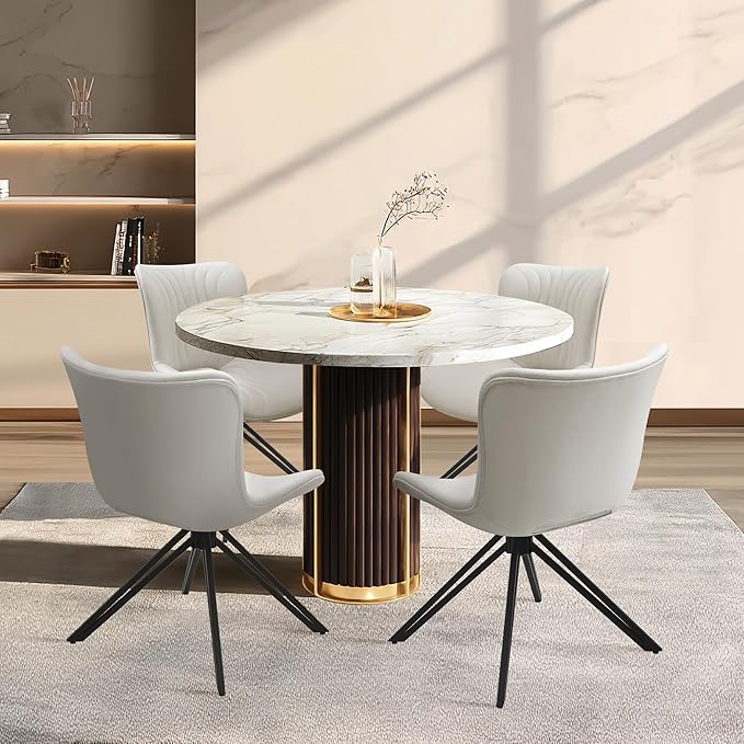 Dining Chairs Set of 4, 360° Swivel Armless Faux Leather Accent Chairs with P...