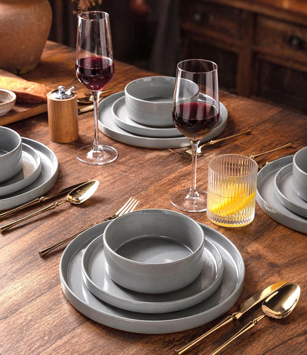 AmorArc Stoneware Dinnerware Sets for 4,12Pcs Plates and Bowls Set