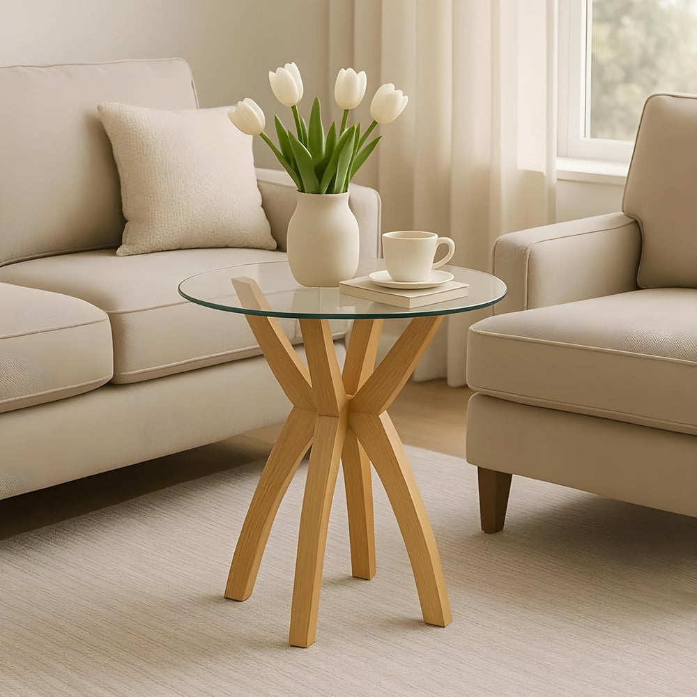 Round Glass End Table, Small Sofa Side Table for Living Room, Bedroom. Stylis...
