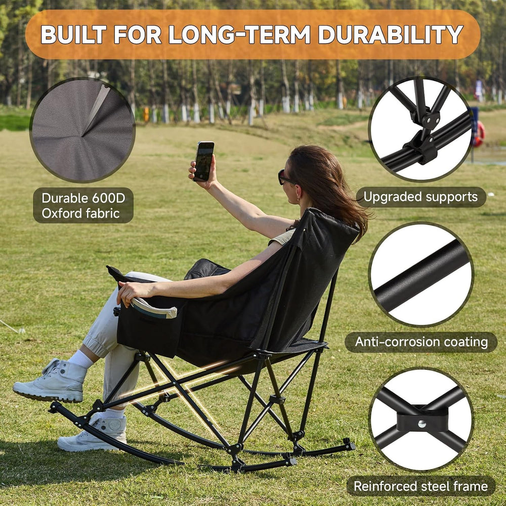 Youtanic Oversized Folding Rocking Camping Chair, Padded Portable Rocking Cha...