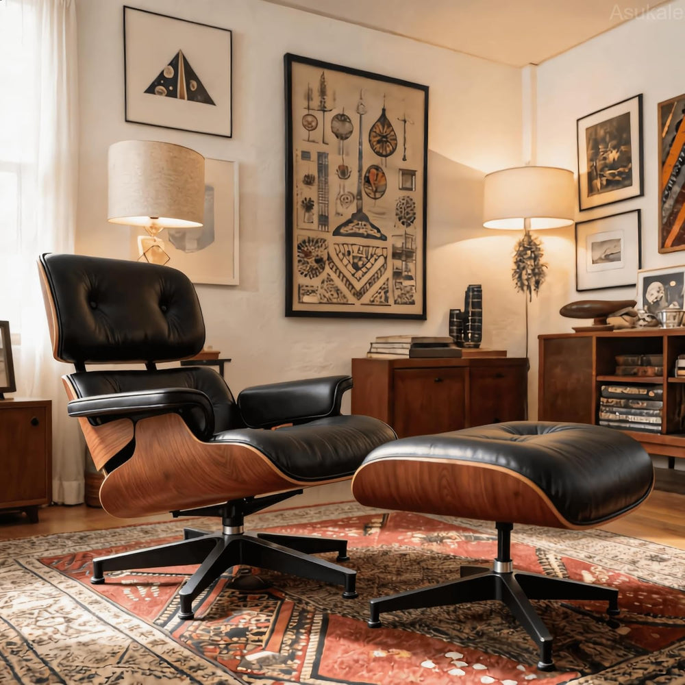 Top Grain Leather, Mid Century Chaise Lounge Chair Indoor, Chair with Ottoman...
