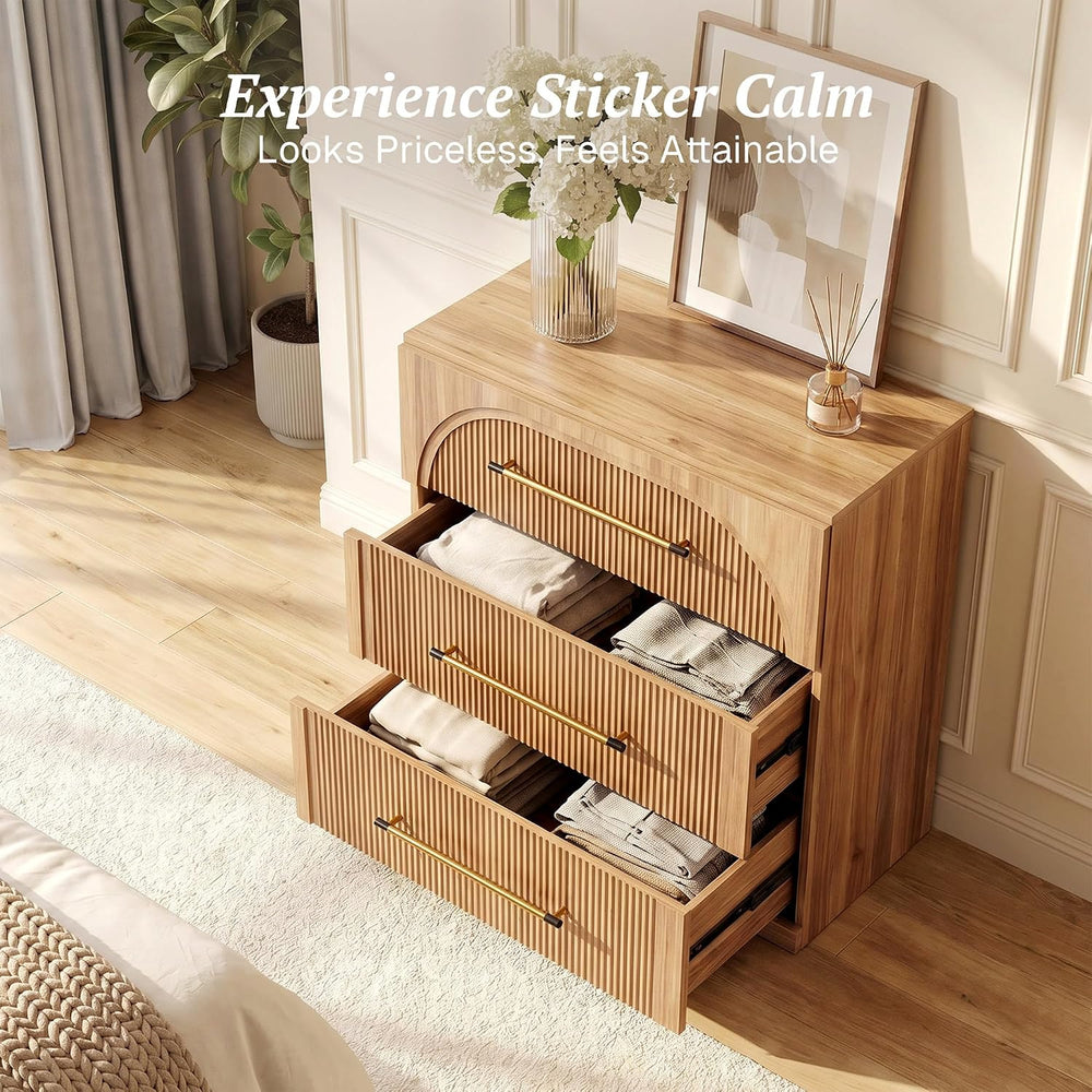 BELLEZE Jagger 32.5" Storage Cabinet with Fluted Drawer - Camel