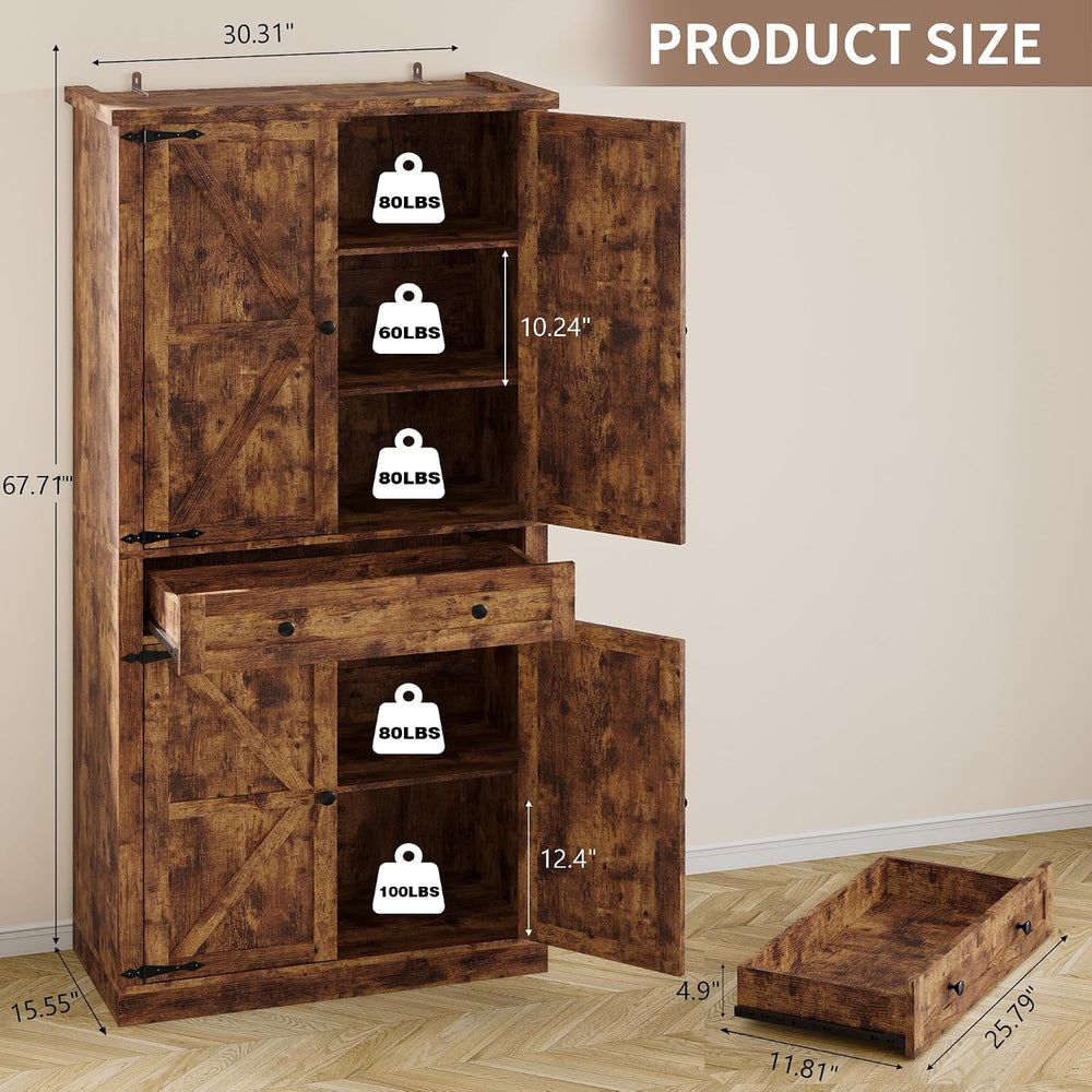 BORNOON Pantry Organizers and Storage Cabinet, 67.71” Barn Door White Kitchen...