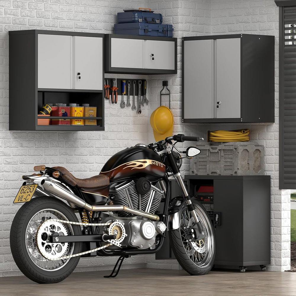 Metal Locking Cabinet, 12.8" H Garage Cabinet Wall Mount, Steel Storage ...