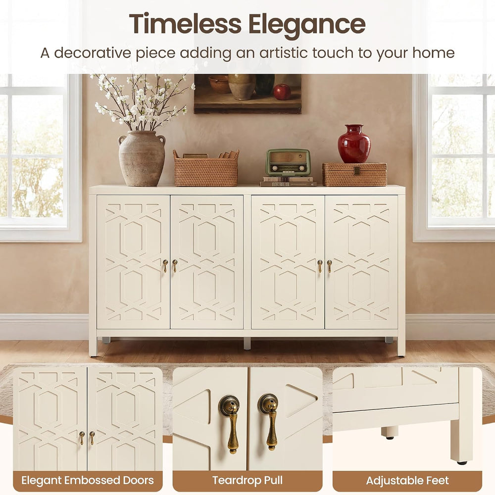 RoyalCraft Buffet Cabinet with Storage, 60" Modern Storage Cabinet, Beige