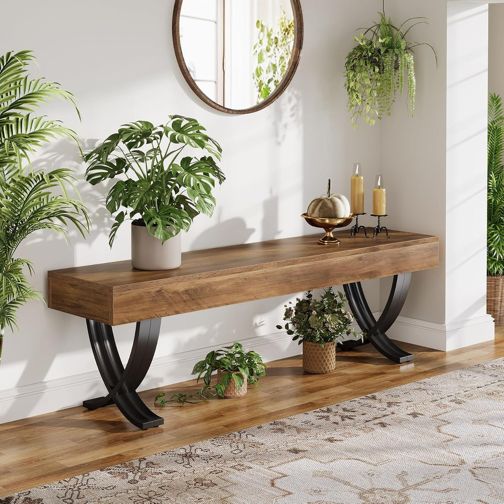 Tribesigns Entryway Shoe Bench, 55-Inch Wooden Shoe Bench with Metal X-Shaped...