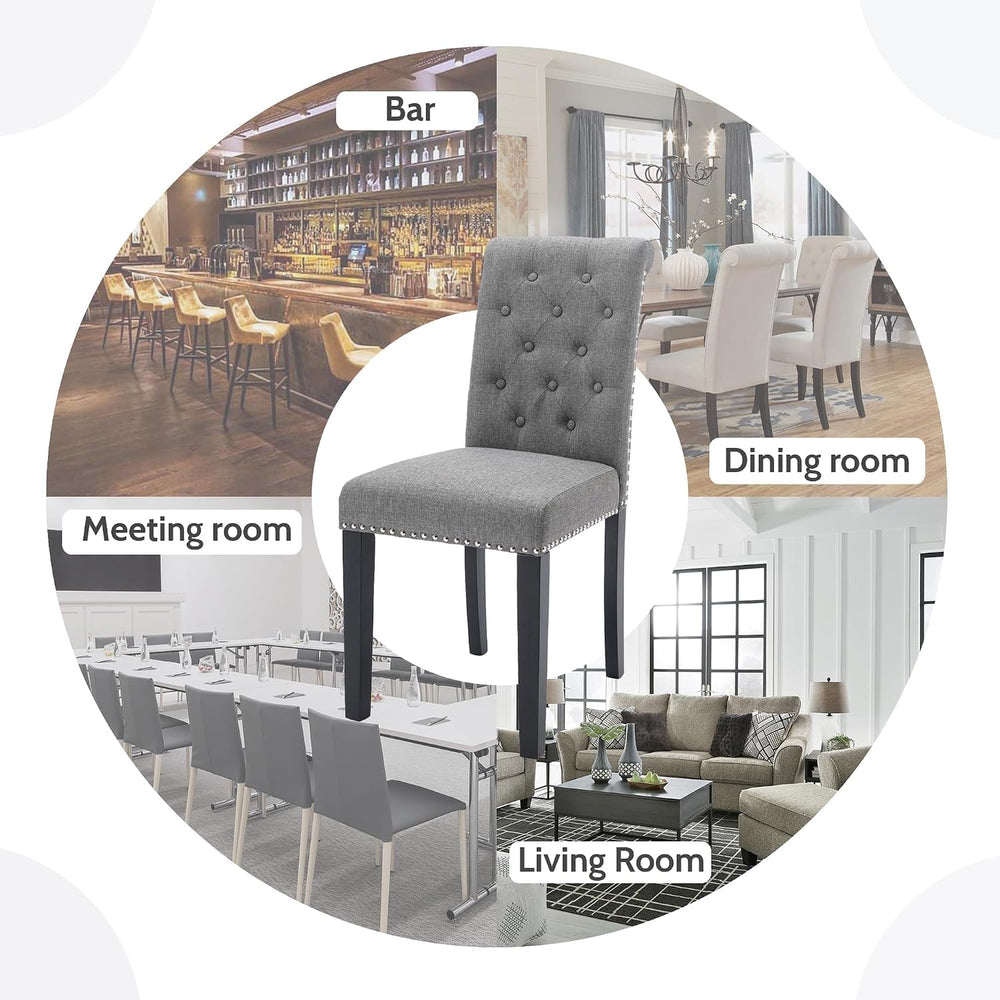 Dining Room Chairs Set of 6, Upholstered Fabric, Strudy Rubber Wood, Gray