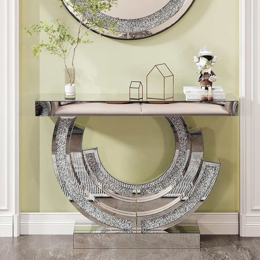 SSLine Mirror Console Table for Living Room 43" Modern Mirrored Entryway...