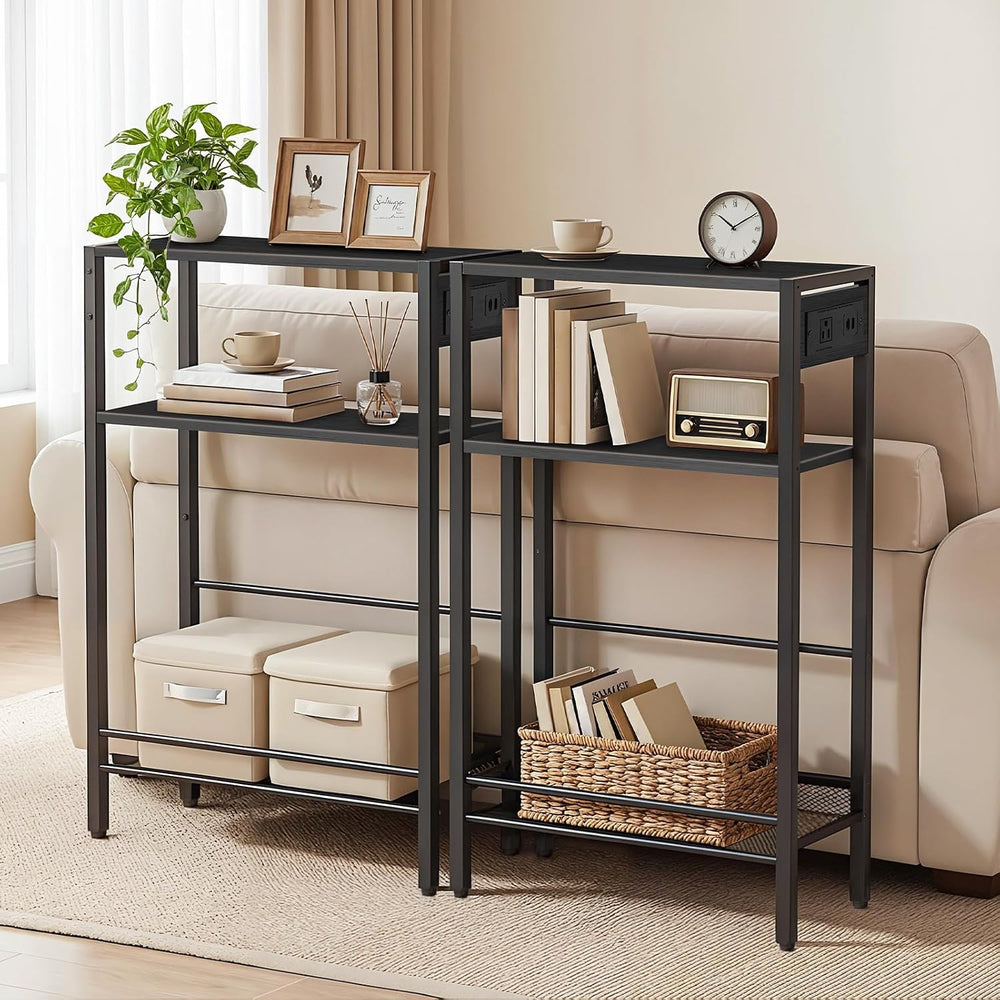 HOOBRO 15.7" Narrow Console Table with Charging Station, 3 Tier Entryway...
