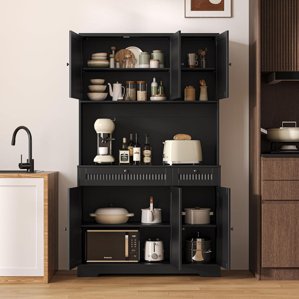 Pantry Storage Cabinet with Charging Station, Kitchen Storage with Adjustable...