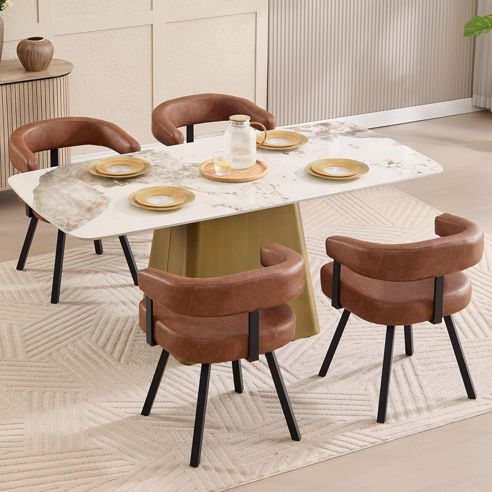 LukeAlon PU Leather Dining Chairs Set of 4, Simple Upholstered Side Chair wit...