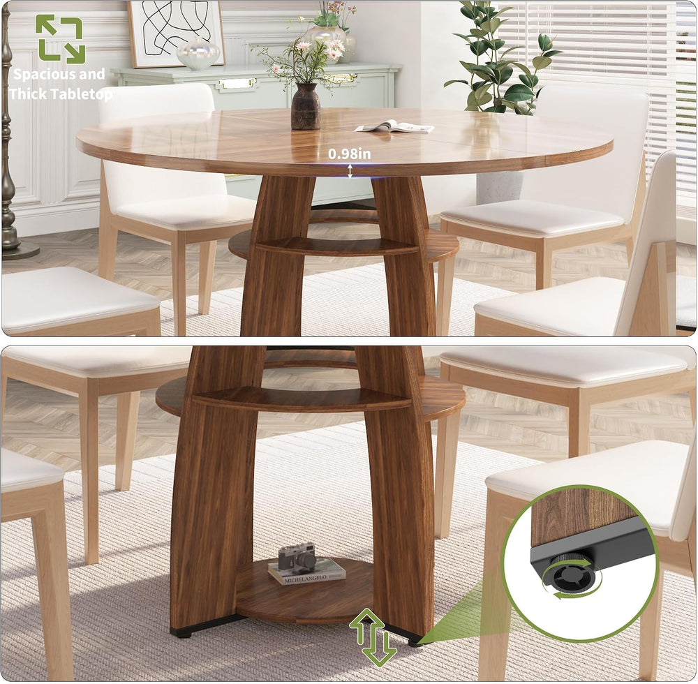 Jojoka 47 Inch Round Dining Table for 4-6 People, Wooden Kitchen Table with S...