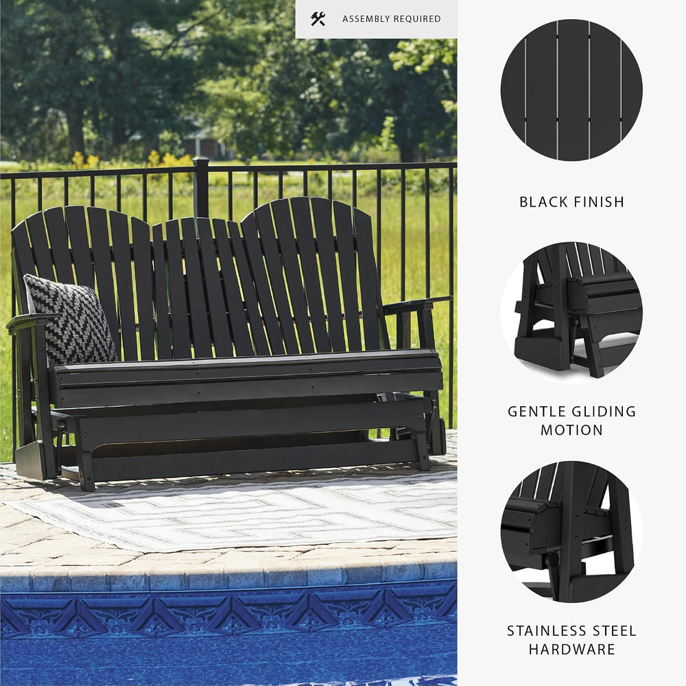 Signature Design by Ashley Hyland Wave HDPE Patio Glider Loveseat, Black
