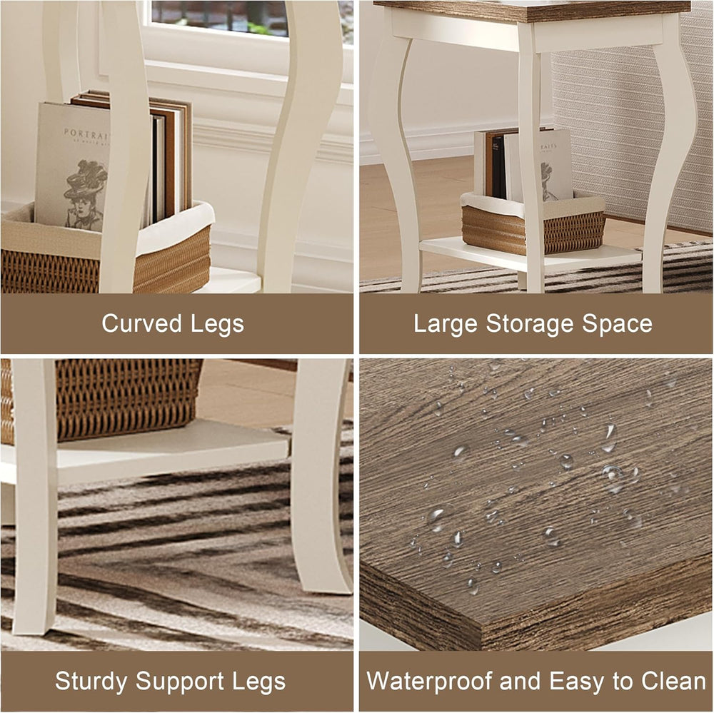 ChooChoo End Tables Living Room, Side Tables Living Room with Curved Legs and...
