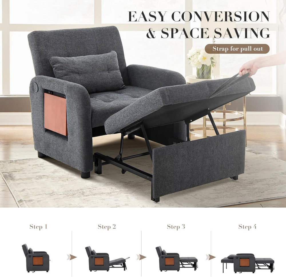 Convertible Sleeper Chair-Fabric Futon Sofa Bed, Single Sleeper Sofa, Small C...