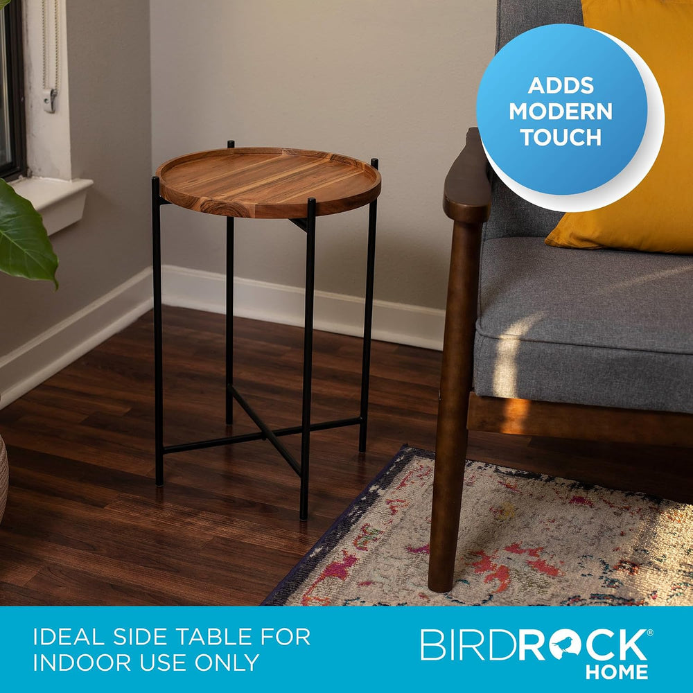 BIRDROCK HOME Folding Side Table with Removable Wood Tray - Modern Accent, Fo...