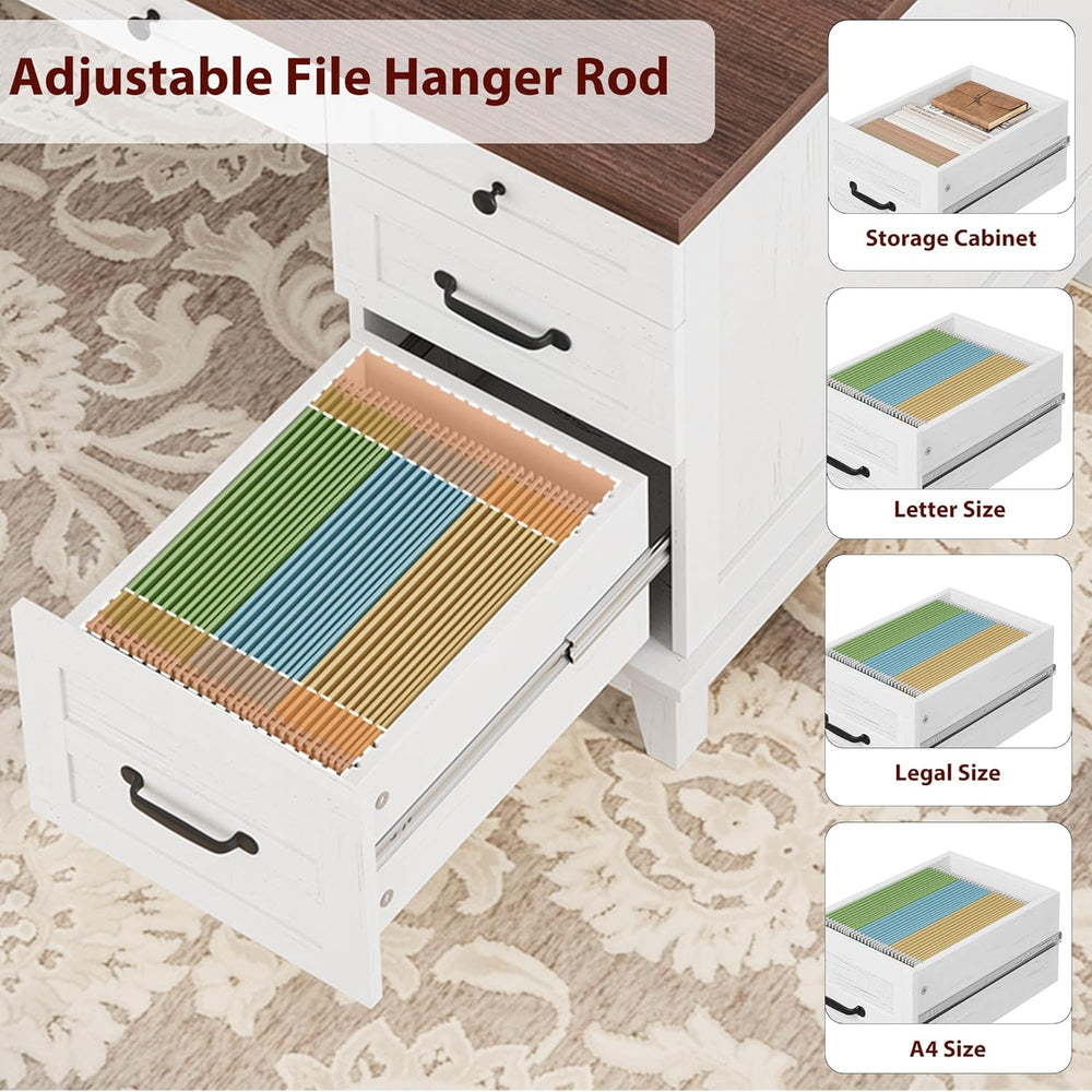 Garvee 60" Wooden Home Office Desk with File Drawers, Executive Desk wit...