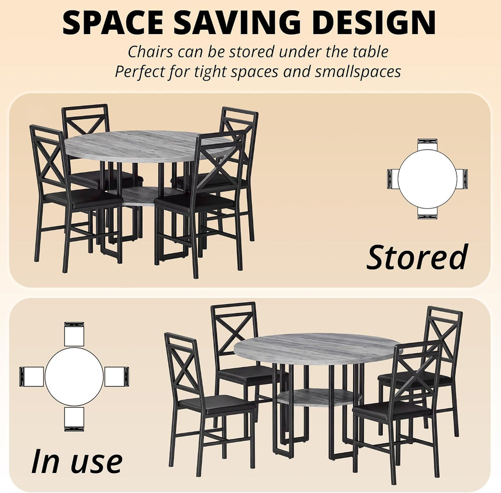 IRONCK Dining Table Set for 4, 47.2 inch Round Kitchen Table and 4 Chairs