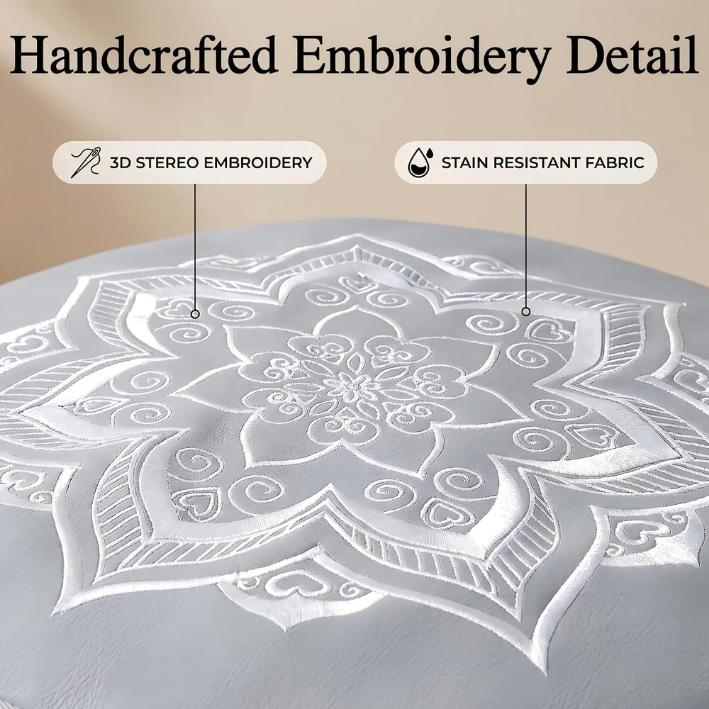 Round Pouf Cover, Premium Leather Ottoman Cover 19in / 48cm, Unstuffed Floor ...