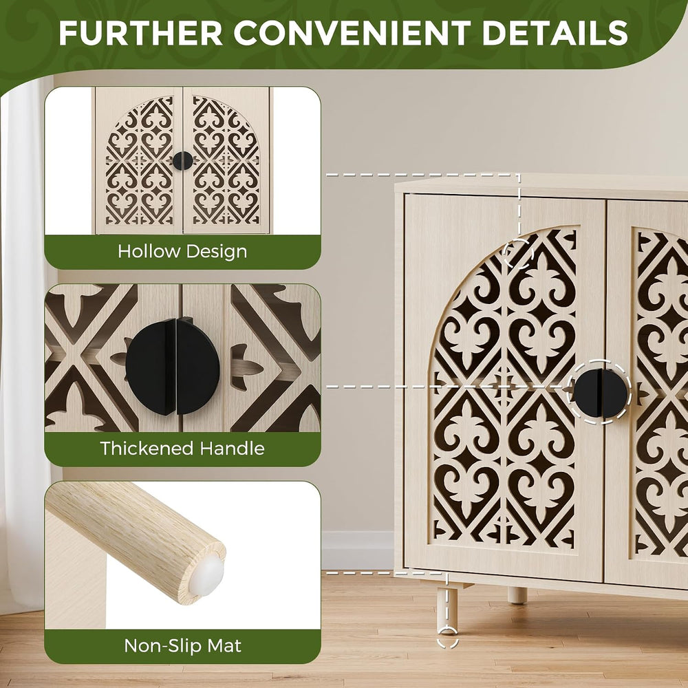 Set of 2 Sideboard Buffet Cabinet, Boho Storage Cabinet with Doors and Shelve...