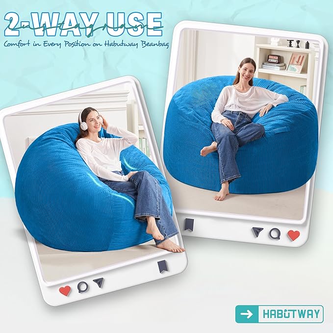 HABUTWAY 4FT Bean Bag Chair,Giant Bean Bag Chairs for Adults,Big Bean Bags wi...