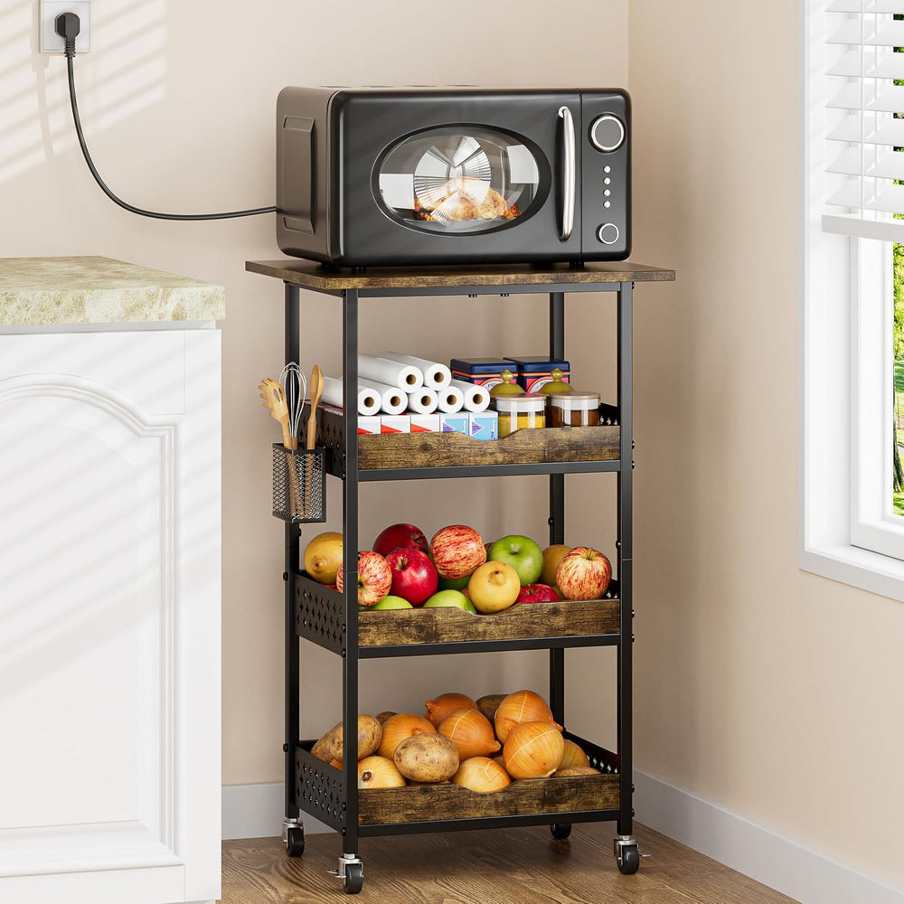 XYZLVSI Small Rolling Microwave Cart, 4 Tier Kitchen Storage Rack on Wheels |...