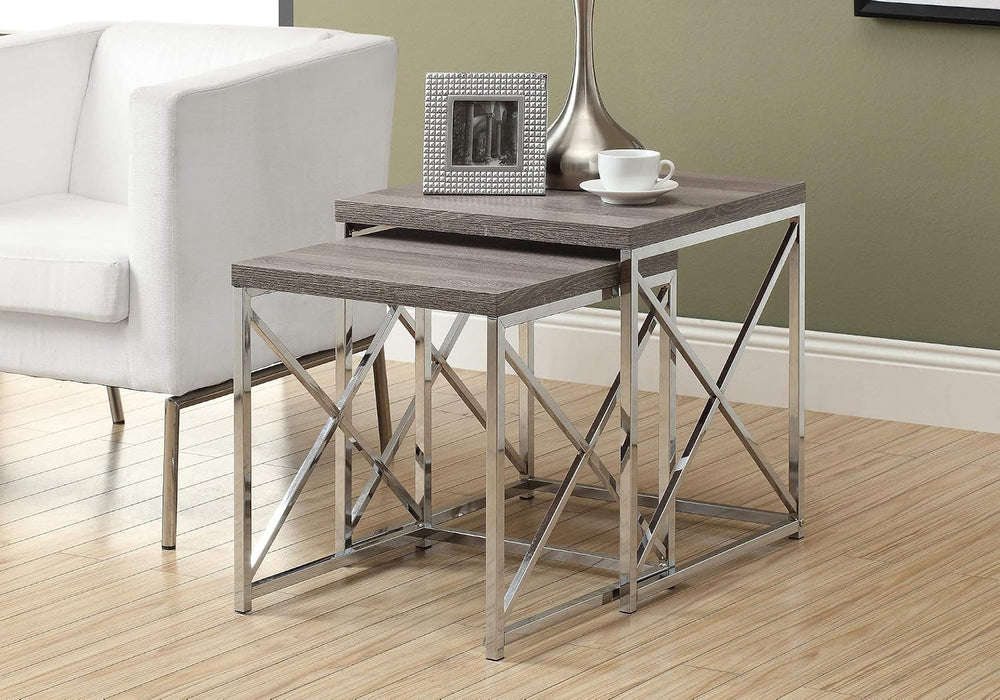 Monarch Specialties , Nesting Table, Chrome Metal, Dark Table, Table Set, 2 pcs