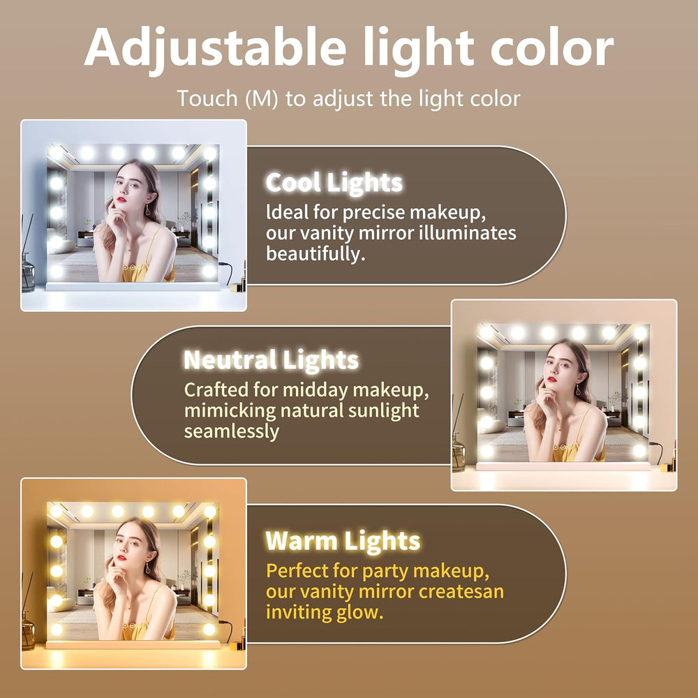 Vanity Mirror with Lights Lighted Makeup Mirror with Dimmable LED Bulbs,3 Col...