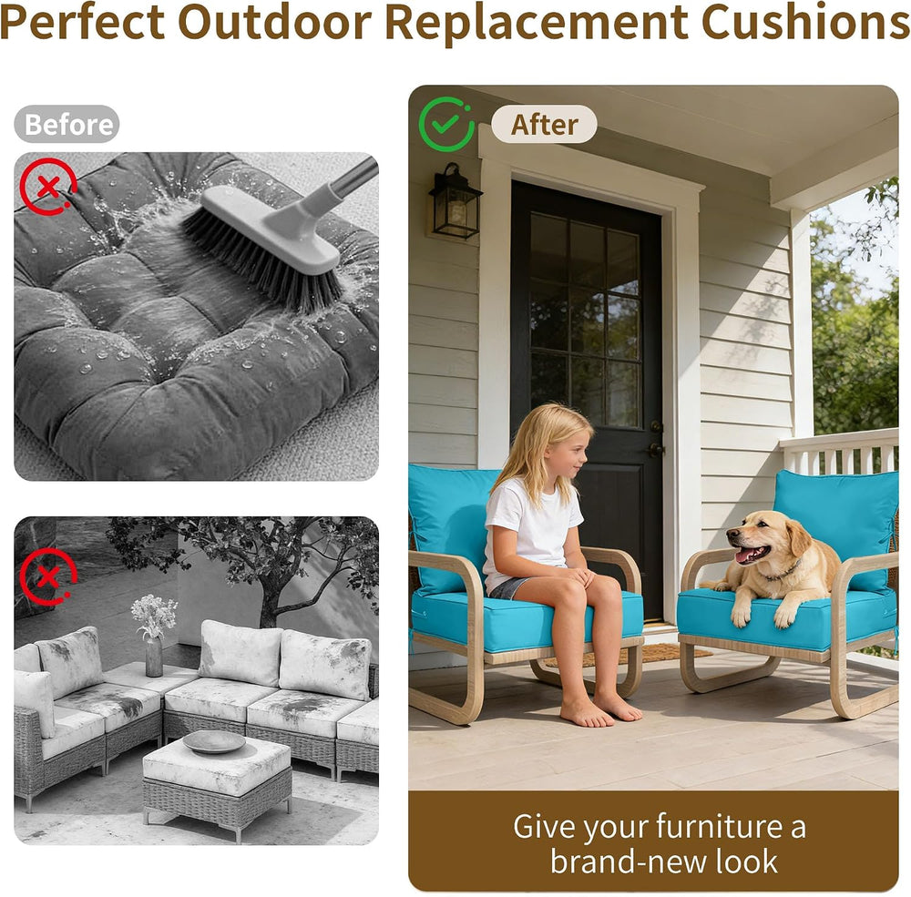 22x22 Outdoor Chair Cushions Set of 2, Waterproof Deep Seat Cushions for Pati...