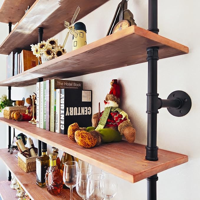 Industrial Ladder Shelf Bookcase, Wall Mounted Rustic Bookshelf, Retro Wood M...