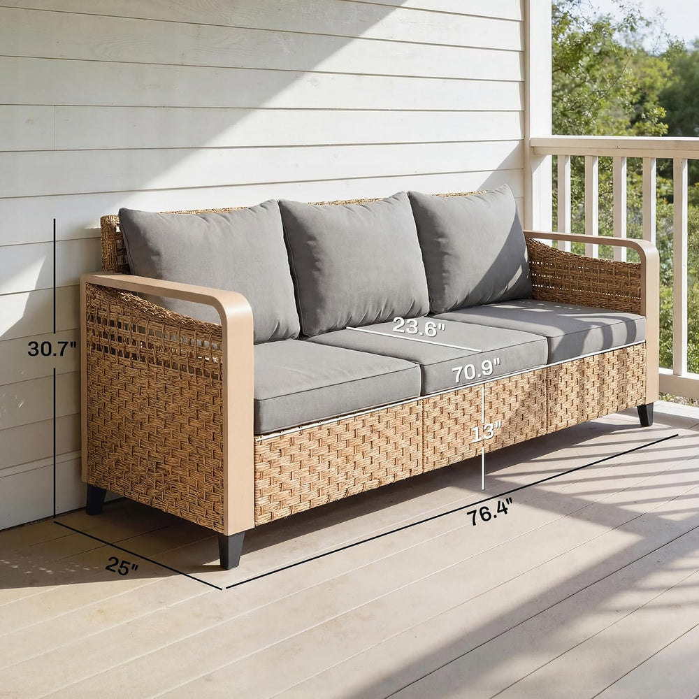Outsunny Outdoor Patio Couch with Wide and Deep Seat, 3 Seater Wicker Outdoor...