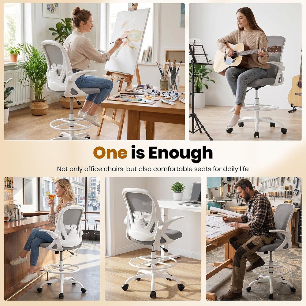Ergonomic Drafting Chair with Flip-Up Armrests & Adjustable Footrest – Ta...