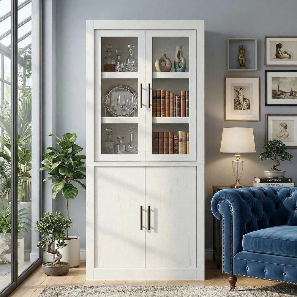 Farmhouse Kitchen Pantry Storage Cabinet, 70.5" Tall Wood Cupboard with ...