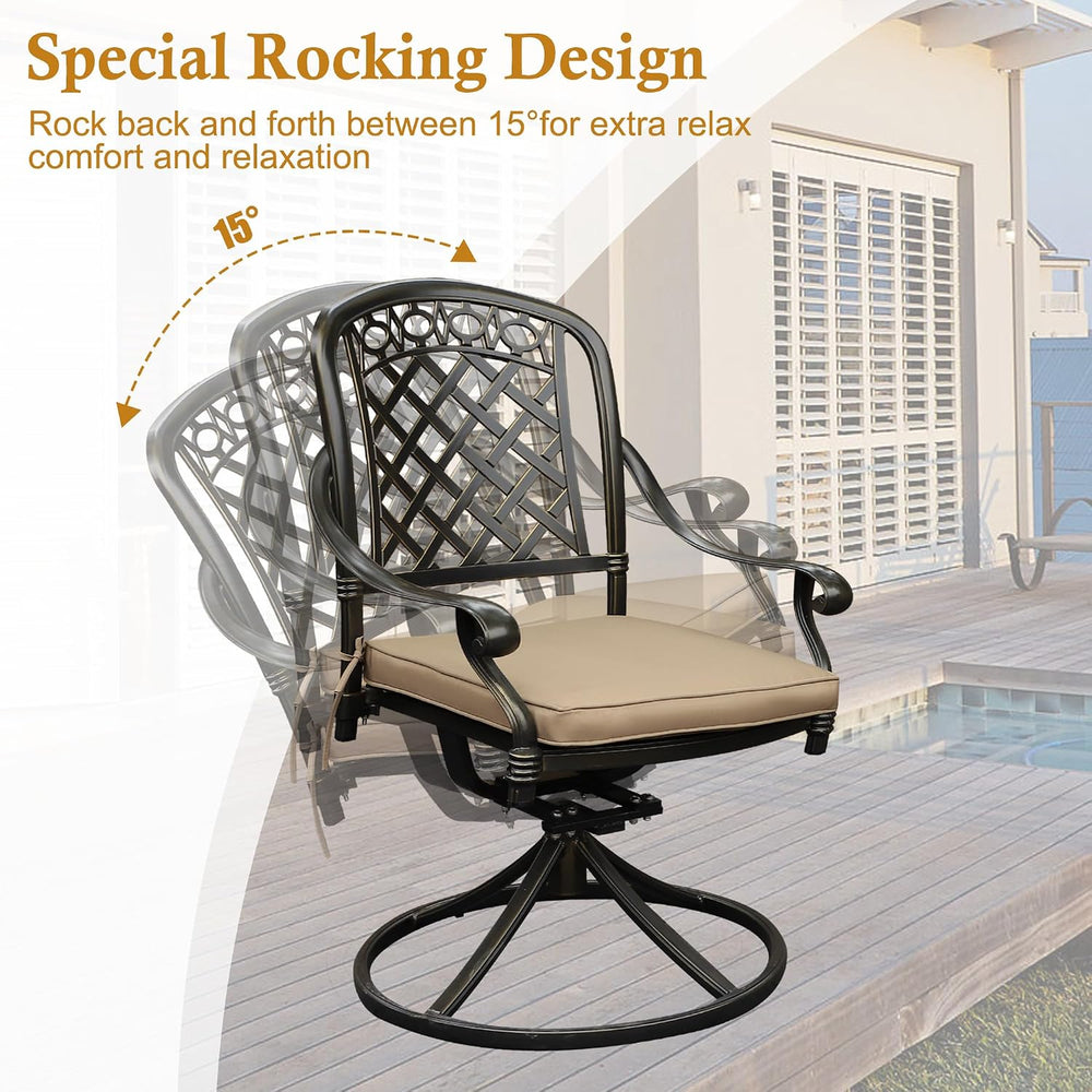 2 Piece Cast Aluminum Outdoor Swivel Dining Chairs, All-Weather Patio Swivel ...