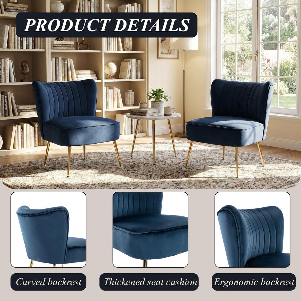 Velvet Accent Chair Set of 2 Comfy Living Room Chair Armless Slipper Chair Mi...