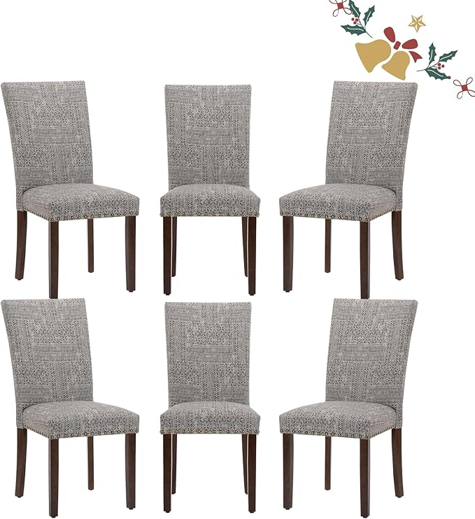Parsons Dining Chairs Set of 6, Upholstered Nailhead Dining Room Kitchen Side...
